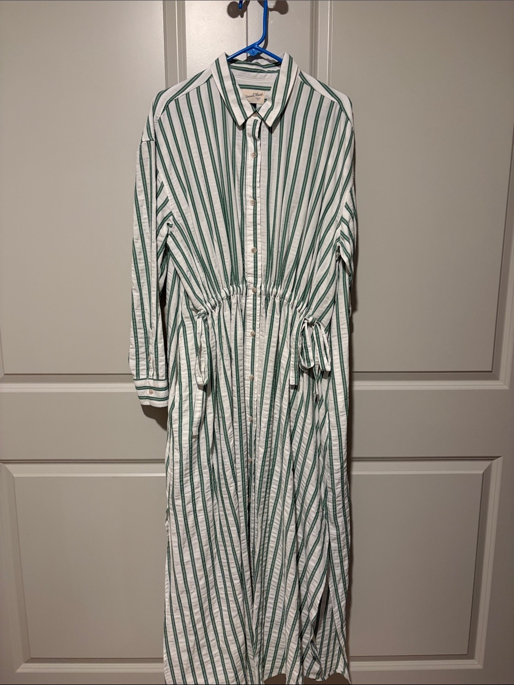 Universal Thread Green and White Striped Button-Front Maxi Dress